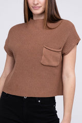 Mock Neck Short Sleeve Cropped Sweater for Women - Stylish Knit Top