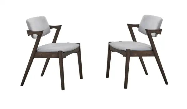 Mid-Century Modern Dining Chairs Set of 2 - Solid Wood & Upholstered Cushion - Walnut Rubberwood - Minihomy