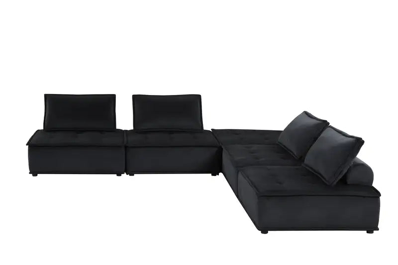 Anna 120" Black Velvet Sectional Sofa - 5-Piece