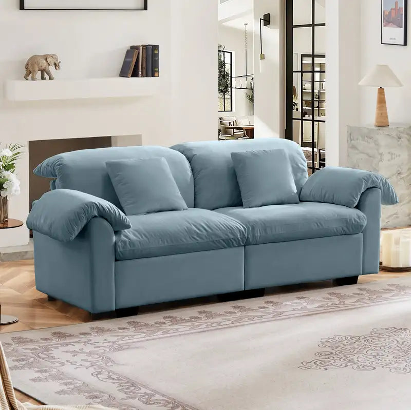 Blue Velvet Sofa with Storage - 2-Seater Plush Couch