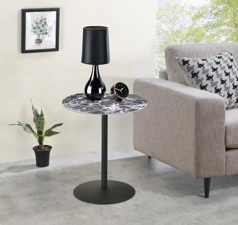 Circa 17.5" Black Marble End Table - Modern Accent Table