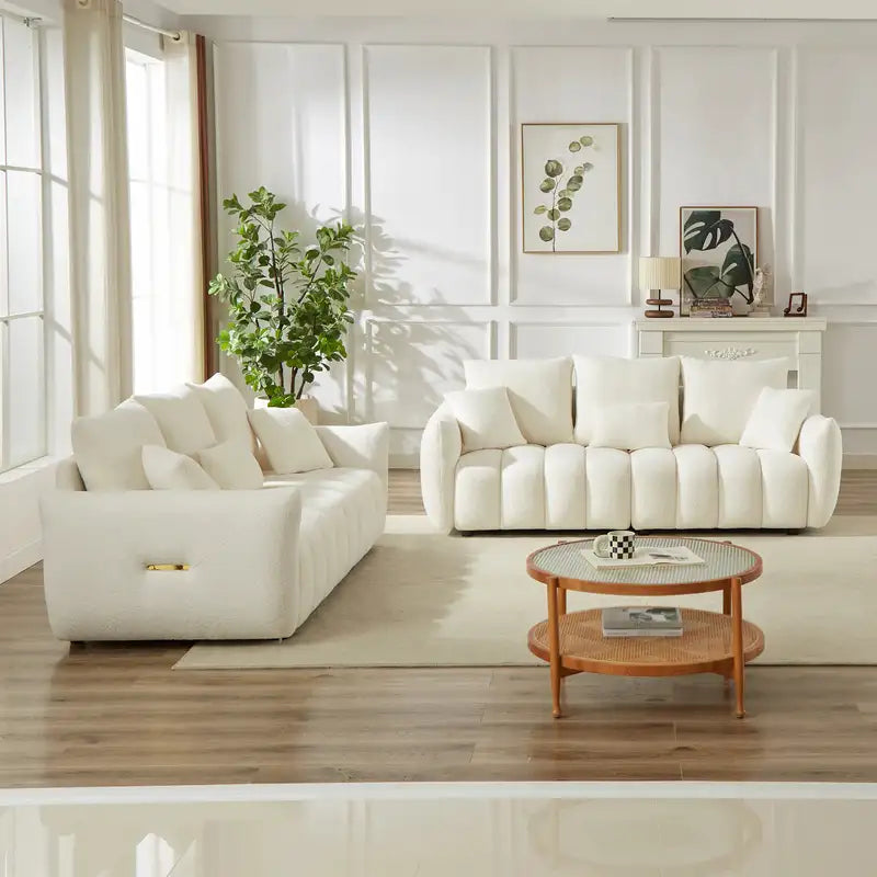 Modern 6-Seater Teddy Sofa Set: Wooden Frame, Apartment Living Room