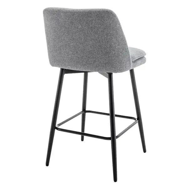 Counter Height Swivel Bar Stools Set of 2, Upholstered with Back & Metal Legs, Grey Linen Cloth - Minihomy