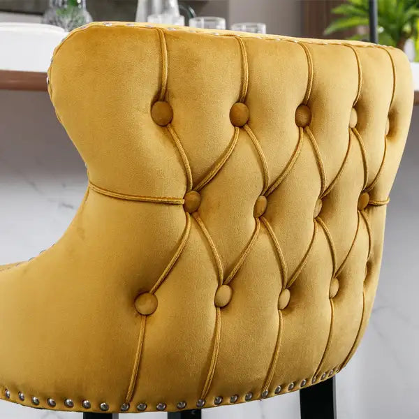 Velvet Wingback Barstools with Nailhead Trim (Set of 2) - Gold - Minihomy