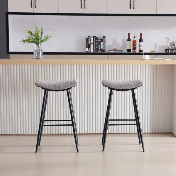 Counter Height Bar Stools Set of 2 - Linen Upholstered with Footrest - Dining Room Kitchen Island - Minihomy