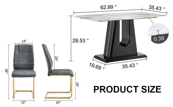 Modern Dining Table & Chair Set - Imitation Marble Top, MDF Legs, U-Shaped Brackets - Minihomy