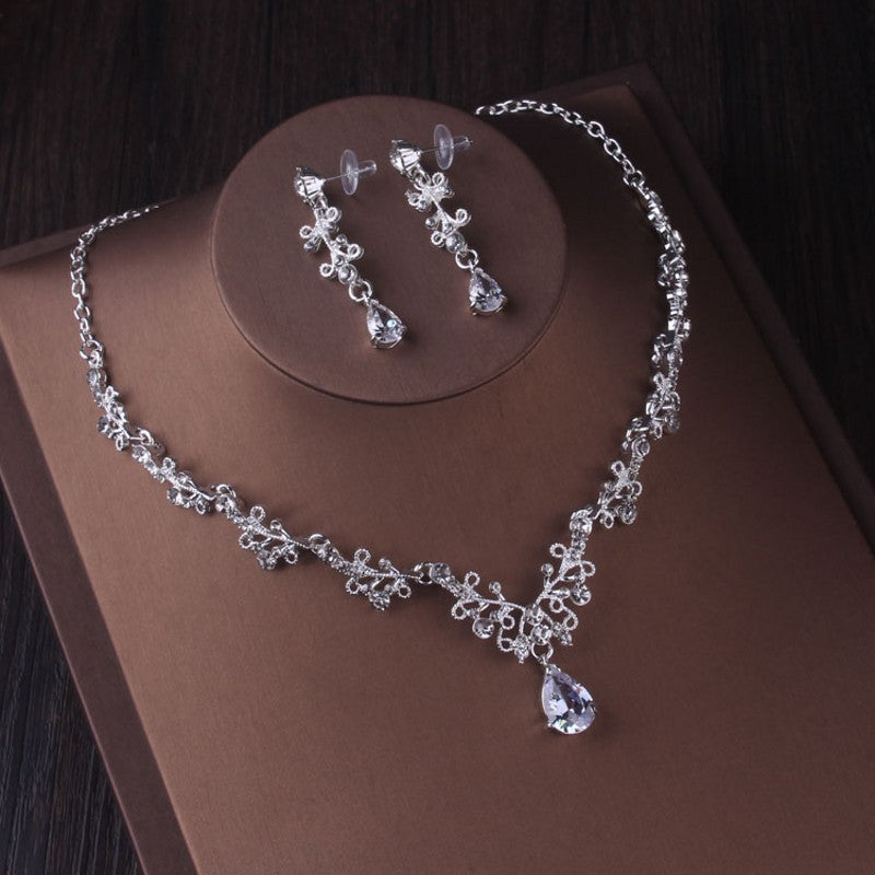 Silver Crystal Drop Bridal Jewelry Set