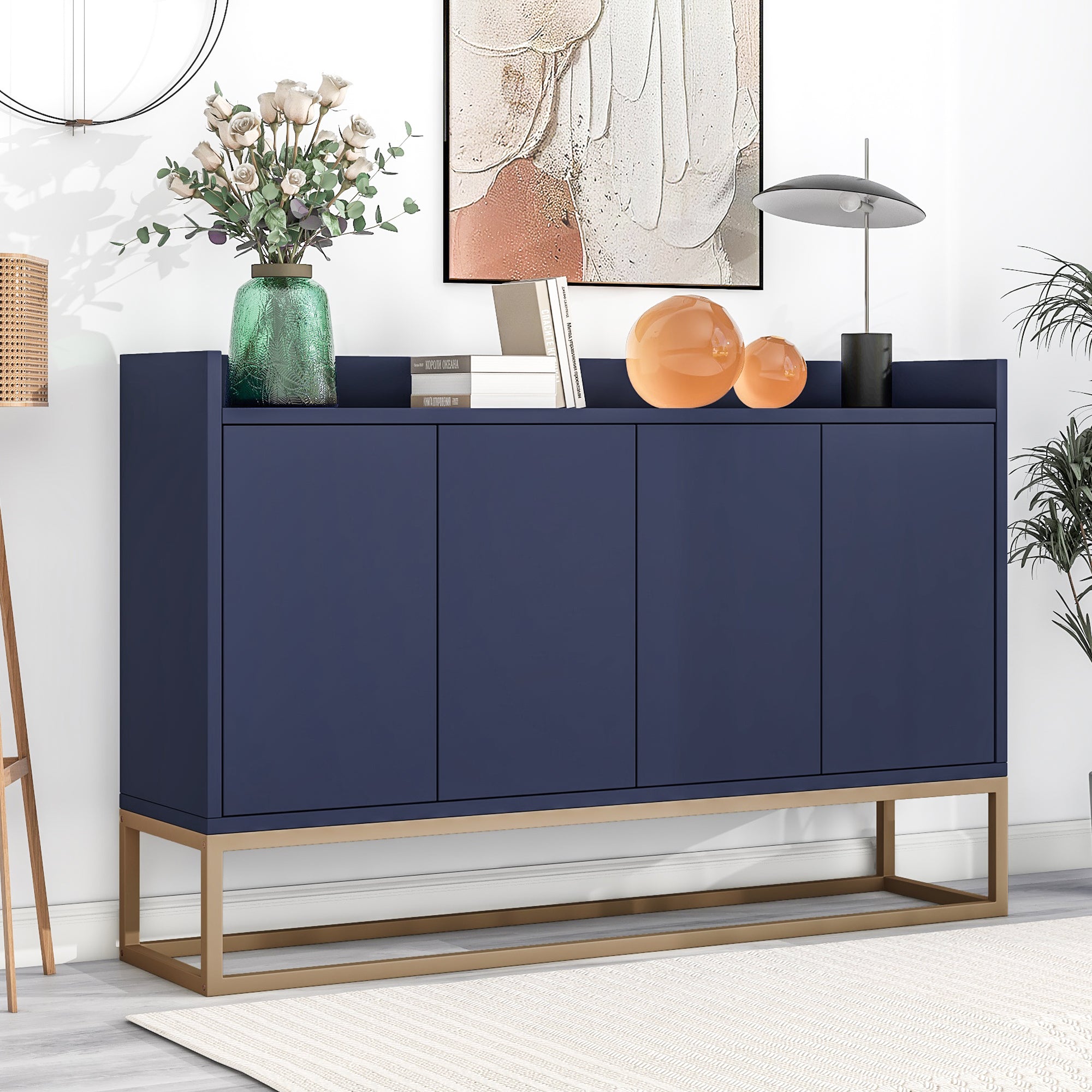 Modern Sideboard Buffet Cabinet with Large Storage - Navy Blue for Dining Room, Entryway