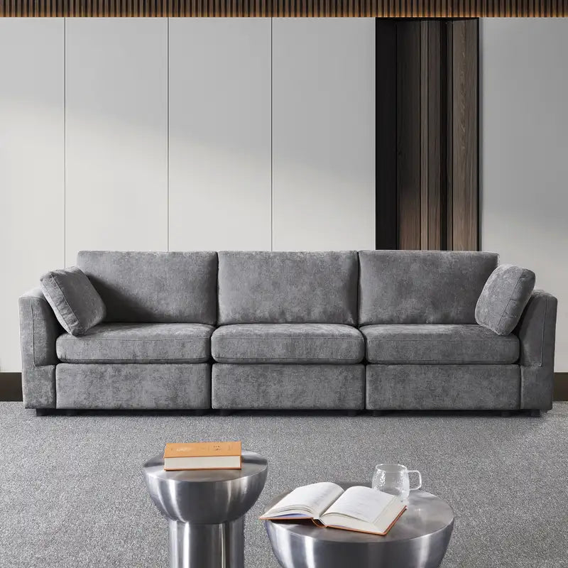 Grey Chenille Modular Sofa: Simple, Soft, Knock-Down Design