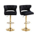 Black Velvet Bar Stools with Back & Footrest - Counter Height - Set of 2 - Minihomy