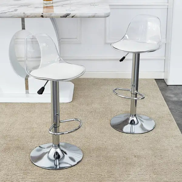 Modern Bar Stools Set of 2 | Swivel & Adjustable Height | PU Seats & PET Backrest - Bar, Restaurant, Counter Seating - Minihomy