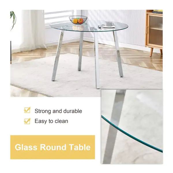 Modern Glass Dining Table & 6 PU Leather Chairs Set - Minimalist Round Tempered Glass with Chrome Legs - Minihomy