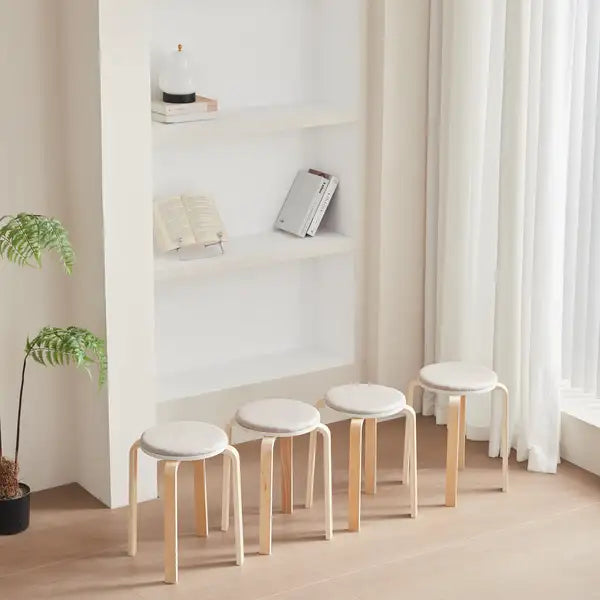 Stackable Stools (Set of 4) - Bentwood Round Backless Chairs for Kitchen, Dining Room