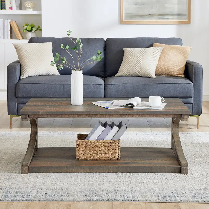 Modern 48" Solid Wood Coffee Table with Storage - Unique Shape