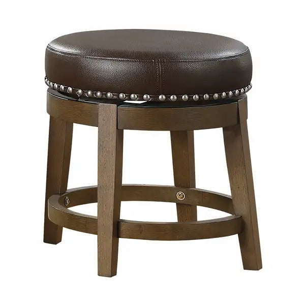 Brown Faux Leather Swivel Stools (Set of 2) - Nailhead Trim