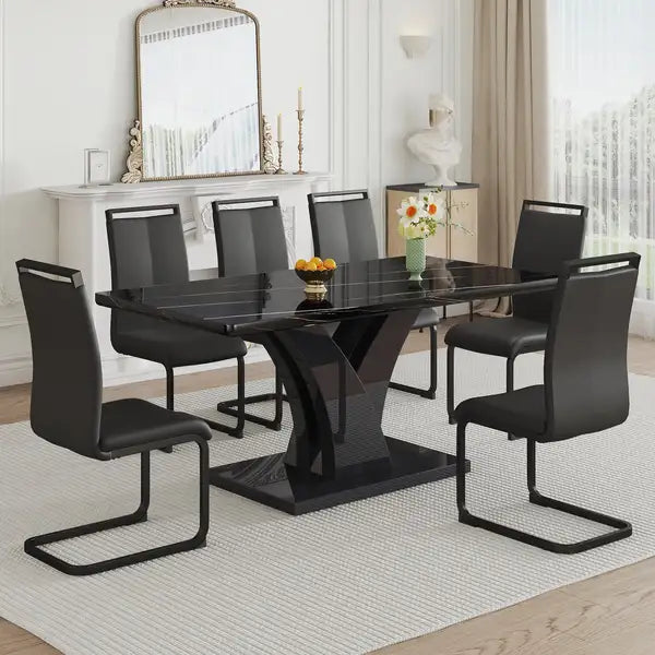 Black Modern Dining Table with MDF Legs - F-790 for Home & Office - Minihomy