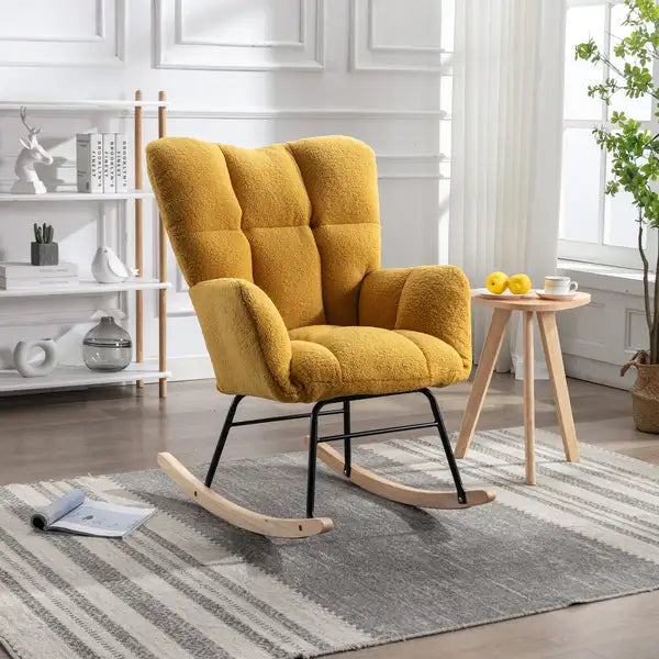 Yellow Mid-Century Modern Rocking Chair - Tufted & Padded