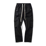 Men's And Women's Simple Row Of Buttons Multi-pocket Straight Work Pants