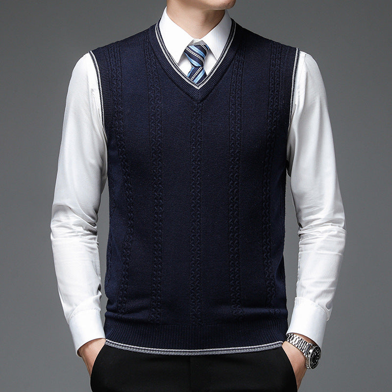 Casual Navy Solid Color Single-breasted Fitted Type Vest