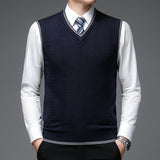 Casual Navy Solid Color Single-breasted Fitted Type Vest