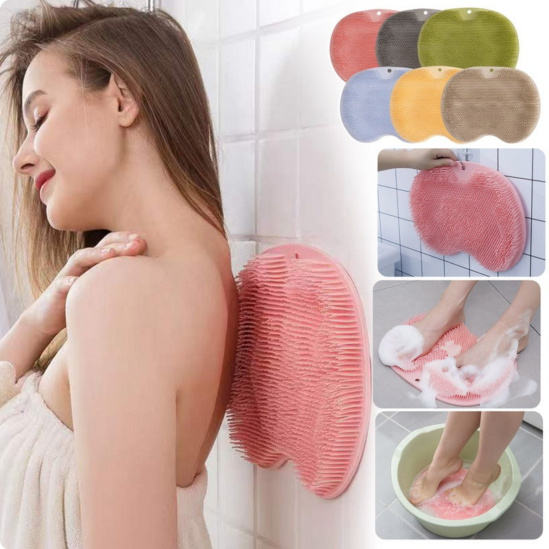 Silicone Back Massage Brush with Suction Cups - Body Scrubber, Foot Rub, Bath Mat, Bathroom Tool