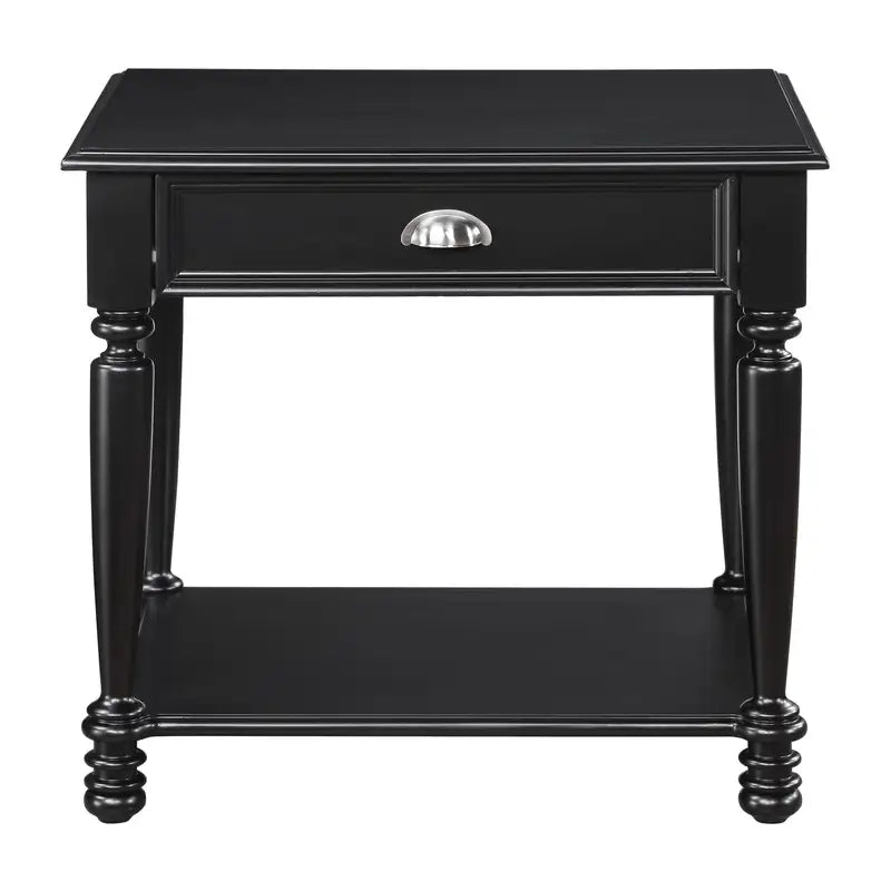 Black End Table with Drawer & Shelf - Classic Wooden Side Table