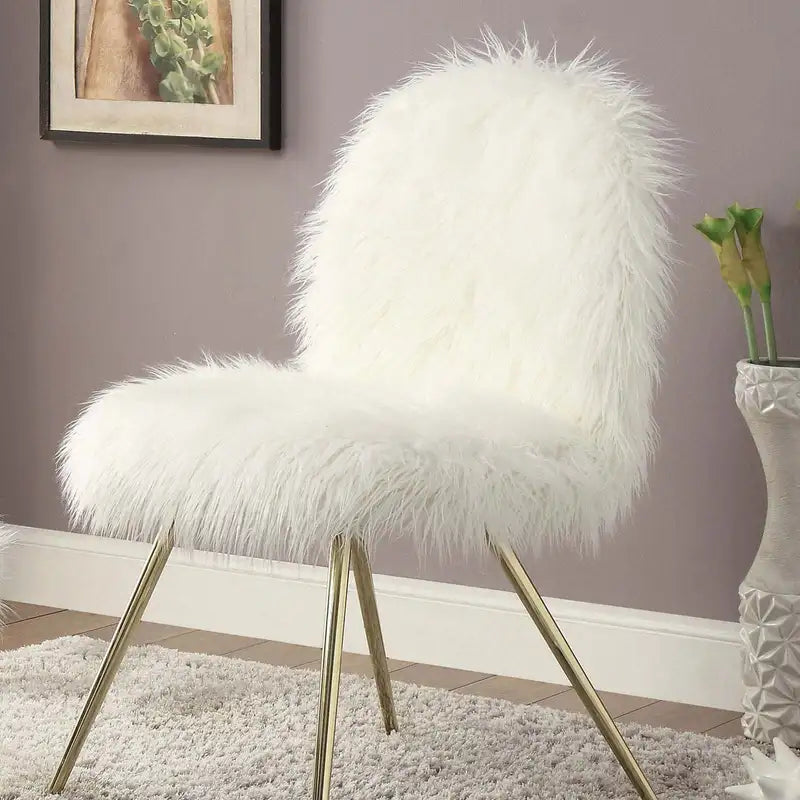 Glam White Gold Faux Fur Accent Chair - Modern Living Room Seating