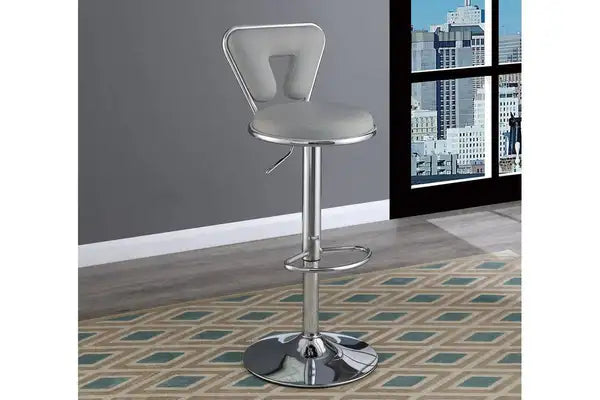 Modern Gray Faux Leather Bar Stools with Adjustable Gas Lift - Set of 2 - Minihomy