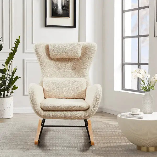 Modern Nursery Rocking Chair with High Backrest