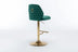 Modern Velvet Bar Stools Set of 2, Adjustable Counter Height, Tufted High Back, Green & Gold - Minihomy