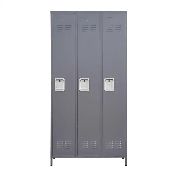 Gray Metal Lockers - 3 Door, 72"H, with Lock - Employee, Gym, Office Storage