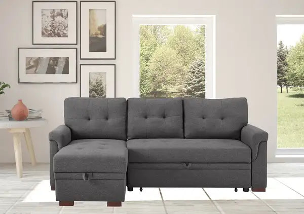 Hunter 84" Reversible Sleeper Sectional Sofa w/ Storage Chaise - Dark Gray Linen