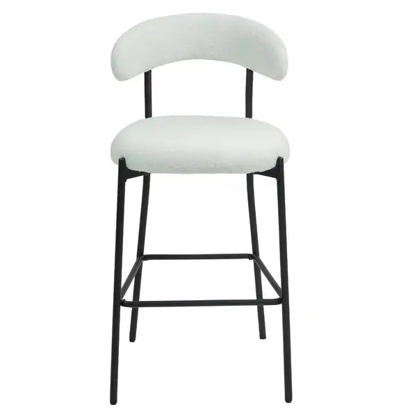 26" Counter Height Bar Stools with Teddy Fabric Cover - Black Base & Footrest (Snow) - Minihomy