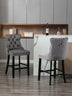 Contemporary Velvet Barstools Set of 2 with Button Tufted, Wooden Legs & Chrome Nailhead Trim (Gray) - Minihomy