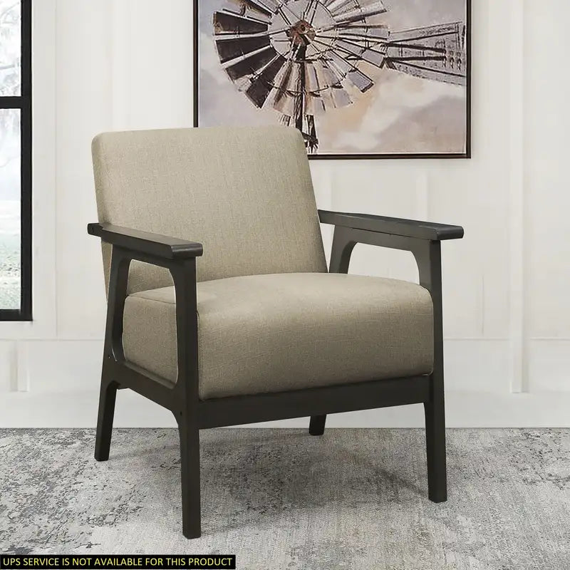 Light Brown Accent Chair - Fabric Upholstered, Rubberwood Legs