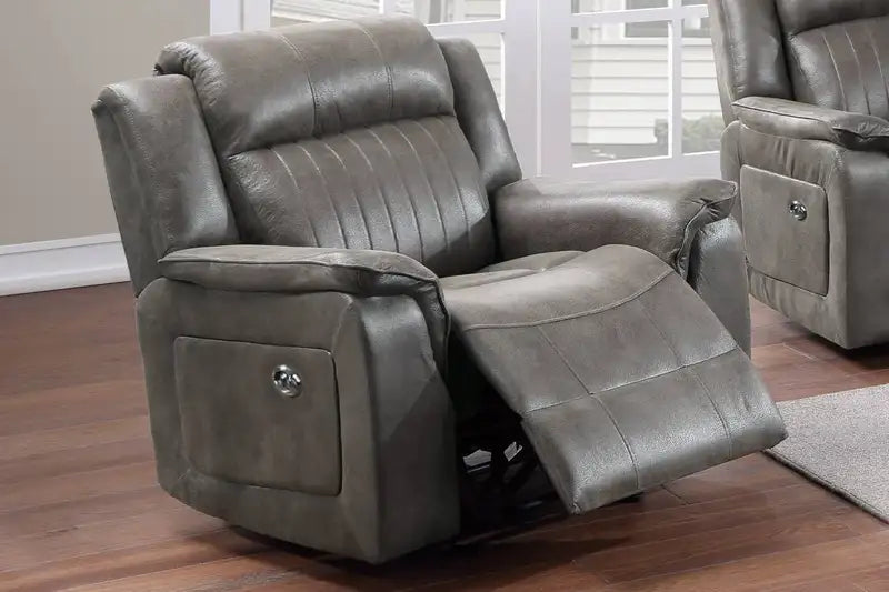 Power Recliner Glider Chair - Contemporary Slate Blue Leatherette