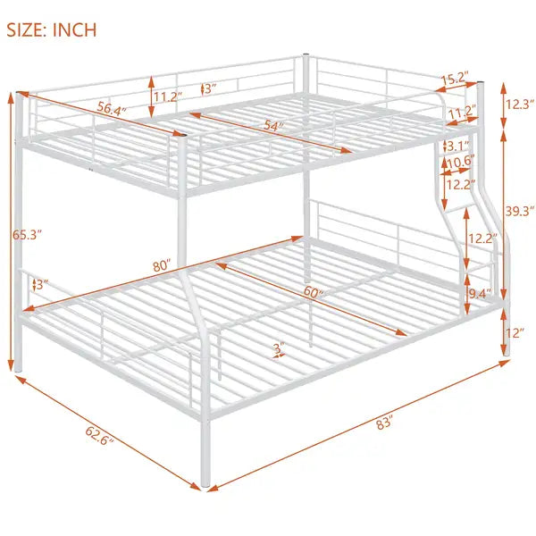 Full XL Over Queen Metal Bunk Bed Frame - White - Minihomy