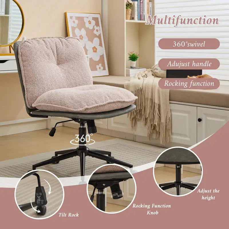 Oversized Rolling Swivel Chair - Adjustable Height, 360° Rotation (Gray+Pink)