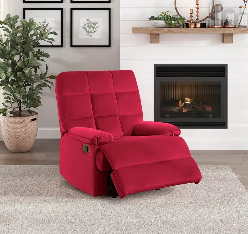 Red Velvet Recliner Chair - Modern Tufted Pillowtop Arms, Solid Wood