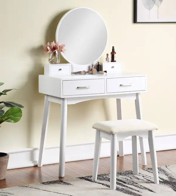 White Wood Vanity Set with Stool - Modern Bathroom Furniture by Liannon