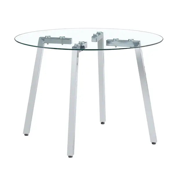 Modern Glass Dining Table & 6 PU Leather Chairs Set - Minimalist Round Tempered Glass with Chrome Legs - Minihomy