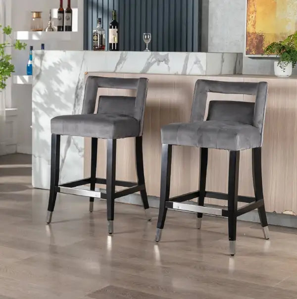 Suede Velvet Bar Stools with Nailheads - 26" Set of 2