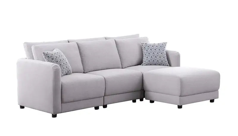 Penelope Linen Sofa with Ottoman & Pillows - 85.5" Light Gray