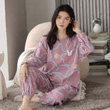 Loose Print Pajamas Women Autumn Winter Pyjama Set Long Sleeves And Trousers Sleepwear