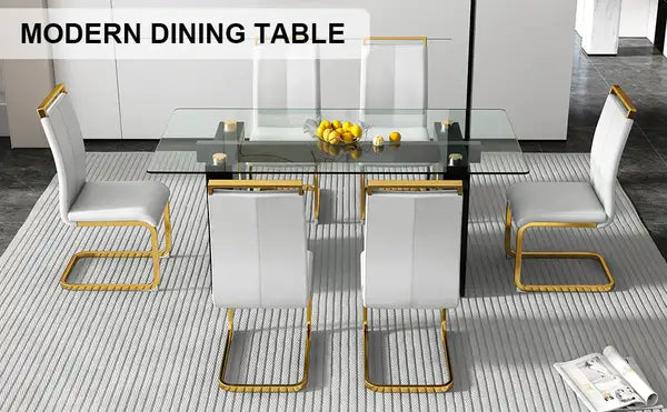 6-8 Person Modern Glass Dining Table Set with Minimalist Chairs - Minihomy