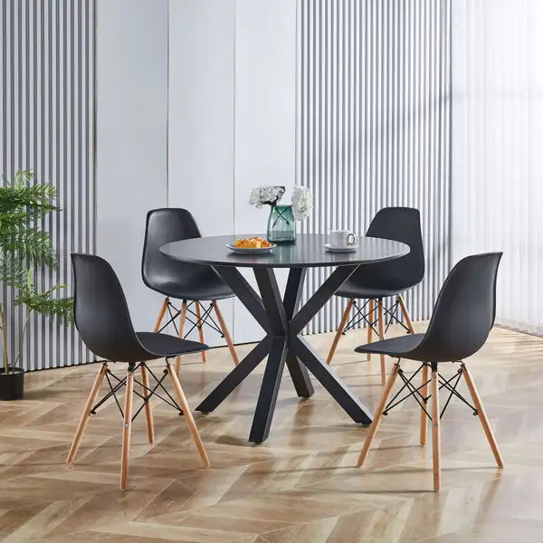 Mid-Century Dining Table Set for 4-6 | Metal Legs & MDF Top | Pedestal Design