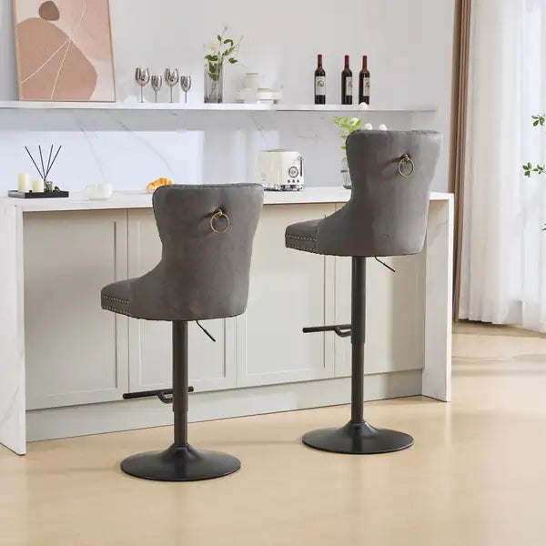 A&A Furniture Black Swivel Barstools, Adjustable Height 25-33", Tufted Back, Set of 2 - Minihomy