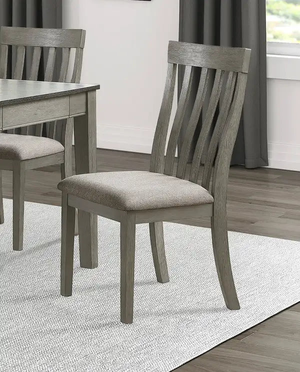 Wire Brushed Light Gray Dining Chairs Set of 2 - Vertical Slat Back Design - Wooden Chairs