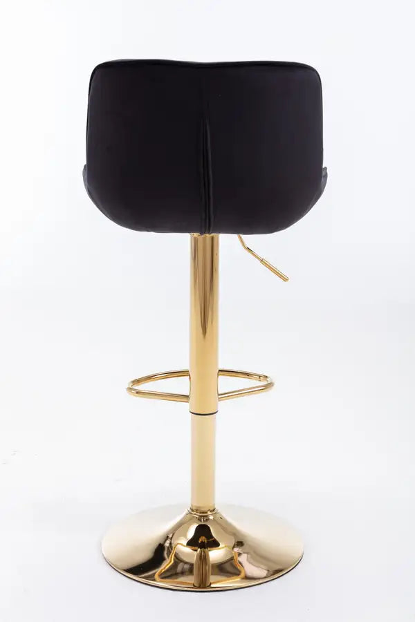 Adjustable Height Bar Stools Set of 2, Black Velvet with Gold Legs - Chrome Footrest and Base Swivel - Minihomy