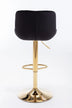 Adjustable Height Bar Stools Set of 2, Black Velvet with Gold Legs - Chrome Footrest and Base Swivel - Minihomy